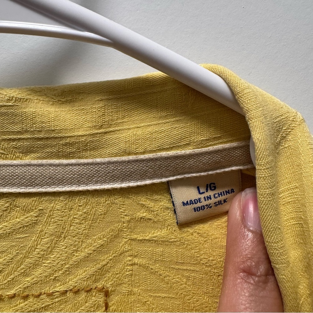 Tommy Bahama 100% Silk Shirt Men's LG Yellow Palm Print Resort - Picture 6 of 11